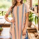  VERTICAL STRIPE SHORT SLEEVE TUNIC WITH SIDE SLIT
