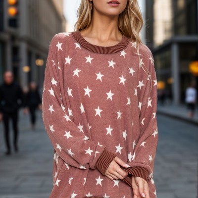 BRUSHED STAR PRINT SWEATSHIRT WITH SIDE SLIT 