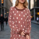  BRUSHED STAR PRINT SWEATSHIRT WITH SIDE SLIT 