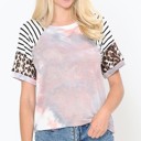 Medium PINK TIE DYE COLOR BLOCK SHORT SLEEVE TOP