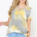 Small YELLOW TIE DYE NECK CRISS CROSS SHORT SLEEVE TOP
