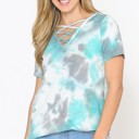  TIE DYE NECK CRISS CROSS SHORT SLEEVE TOP