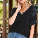 Small BLACK/BLACK V-NECK TOP WITH TIE DYE SLEEVE CONTRAST