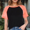 Small BLACK/ORANGE TIE DYE COLOR BLOCK BASEBALL TOP