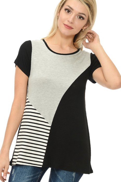 COLOR BLOCK SHORT SLEEVE TUNIC TOP