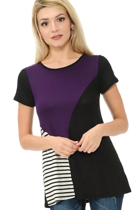COLOR BLOCK SHORT SLEEVE TUNIC TOP