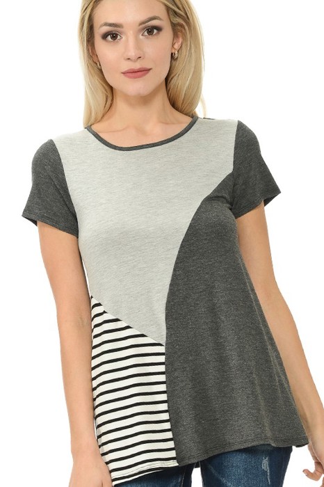 COLOR BLOCK SHORT SLEEVE TUNIC TOP