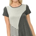 Small CHARCOAL COLOR BLOCK SHORT SLEEVE TUNIC TOP