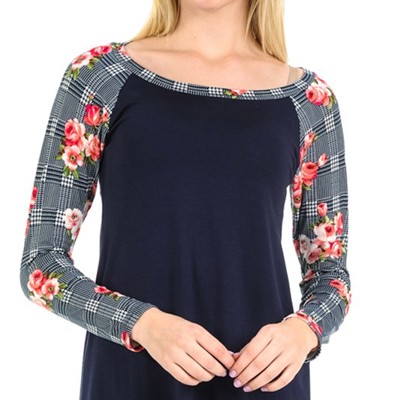 SOLID TOP WITH CHECK/FLORAL PRINT SLEEVES