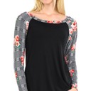 Small BLACK SOLID TOP WITH CHECK/FLORAL PRINT SLEEVES