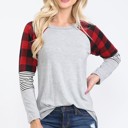 Small HEATHER GREY RAGLAN TUNIC WITH PLAID AND STRIPE CONTRAST SLEEVES