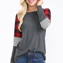 Small CHARCOAL RAGLAN TUNIC WITH PLAID AND STRIPE CONTRAST SLEEVES