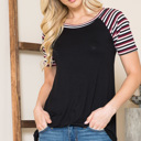 Medium BLACK SOLID TUNIC TOP WITH COLORED STRIPE SLEEVES