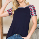  SOLID TUNIC TOP WITH COLORED STRIPE SLEEVES