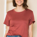 Small DUSTY RED SUPER SOFT BASIC SOLID SHORT SLEEVE TOP