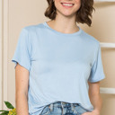 Small LIGHT BLUE SUPER SOFT BASIC SOLID SHORT SLEEVE TOP