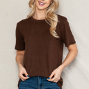 Large BROWN SUPER SOFT BASIC SOLID SHORT SLEEVE TOP