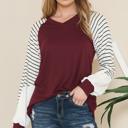 Small PLUM V-NECK BASEBALL TUNIC WITH STRIPE SLEEVES