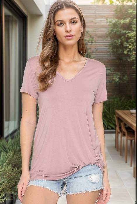 V-NECK SHORT SLEEVE SIDE TIE TOP