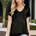 Small BLACK V-NECK SHORT SLEEVE SIDE TIE TOP