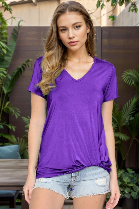 V-NECK SHORT SLEEVE SIDE TIE TOP
