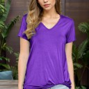 Small PLUM V-NECK SHORT SLEEVE SIDE TIE TOP