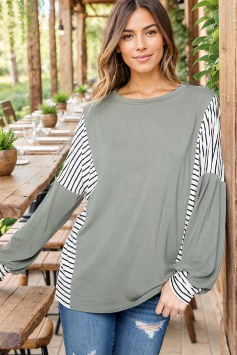 TUNIC TOP WITH STRIPE CONTRAST