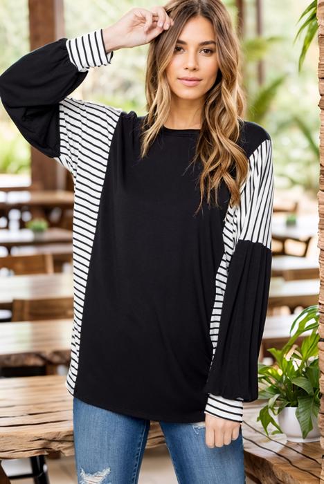 TUNIC TOP WITH STRIPE CONTRAST