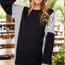 Small BLACK TUNIC TOP WITH STRIPE CONTRAST