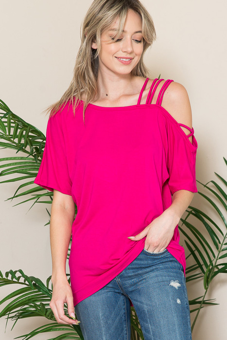 OFF ONE SHOULDER WITH STRAP DETAIL TUNIC TOP