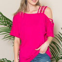 Small FUCHSIA OFF ONE SHOULDER WITH STRAP DETAIL TUNIC TOP