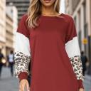 Small BURGUNDY SOLID TUNIC TOP WITH ANIMAL COLOR BLOCK SLEEVES