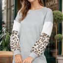 Small HEATHER GREY SOLID TUNIC TOP WITH ANIMAL COLOR BLOCK SLEEVES