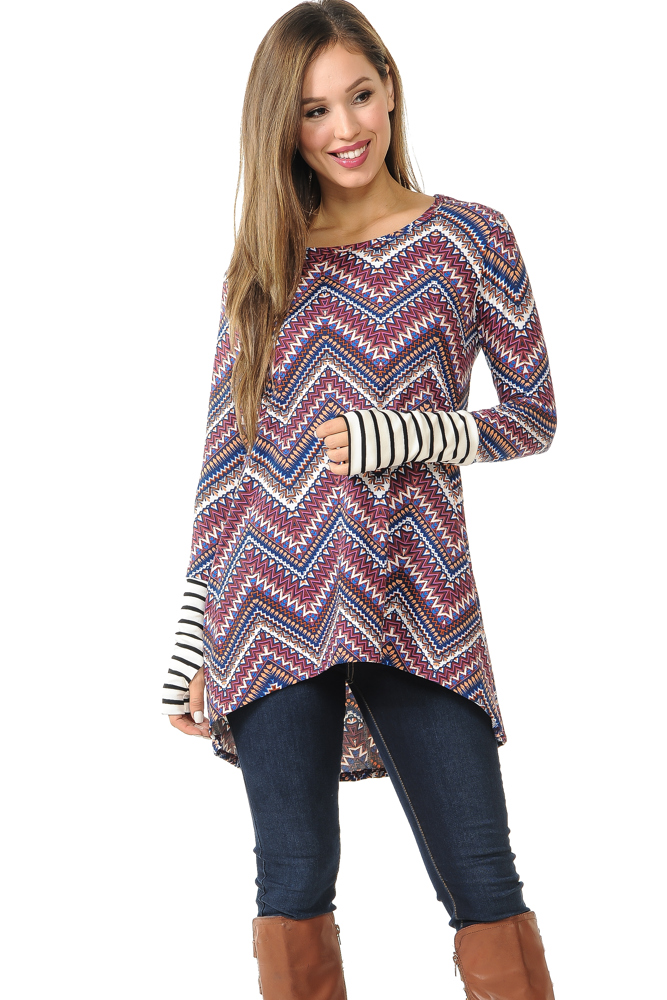 Hi-Low Chevron Tunic with Thumb Hole