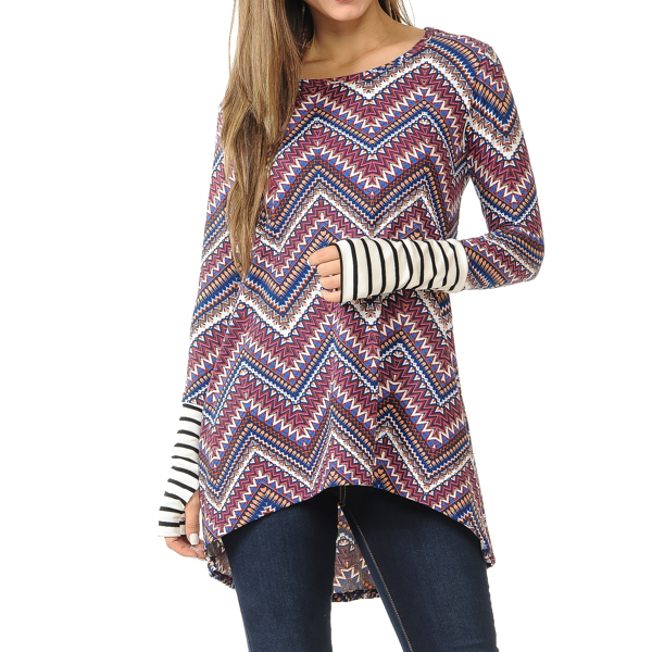 Hi-Low Chevron Tunic with Thumb Hole