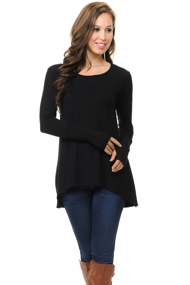 Solid Hi-Low Tunic with Thumb Hole