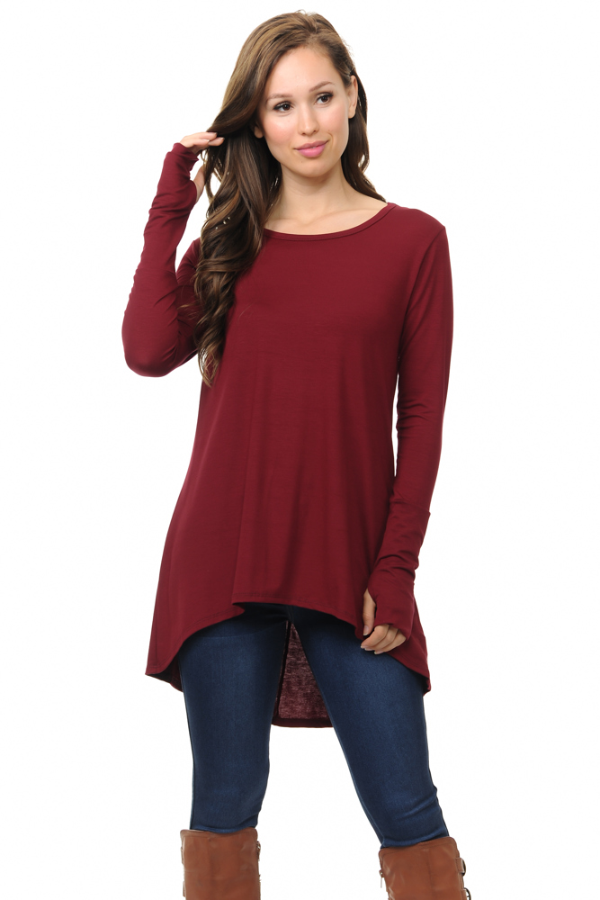 Solid Hi-Low Tunic with Thumb Hole