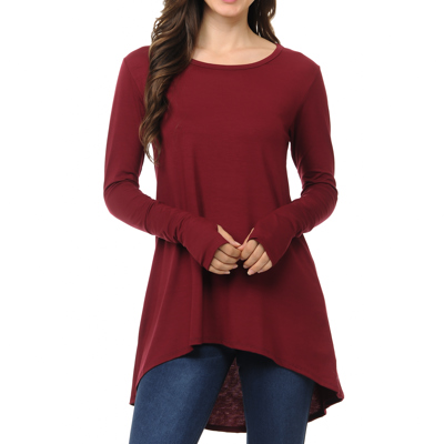 Solid Hi-Low Tunic with Thumb Hole