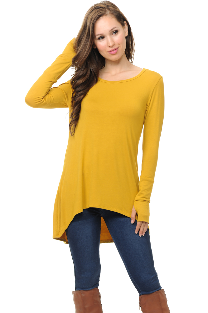 Solid Hi-Low Tunic with Thumb Hole