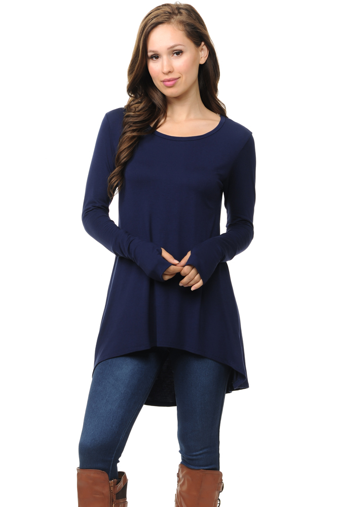 Solid Hi-Low Tunic with Thumb Hole