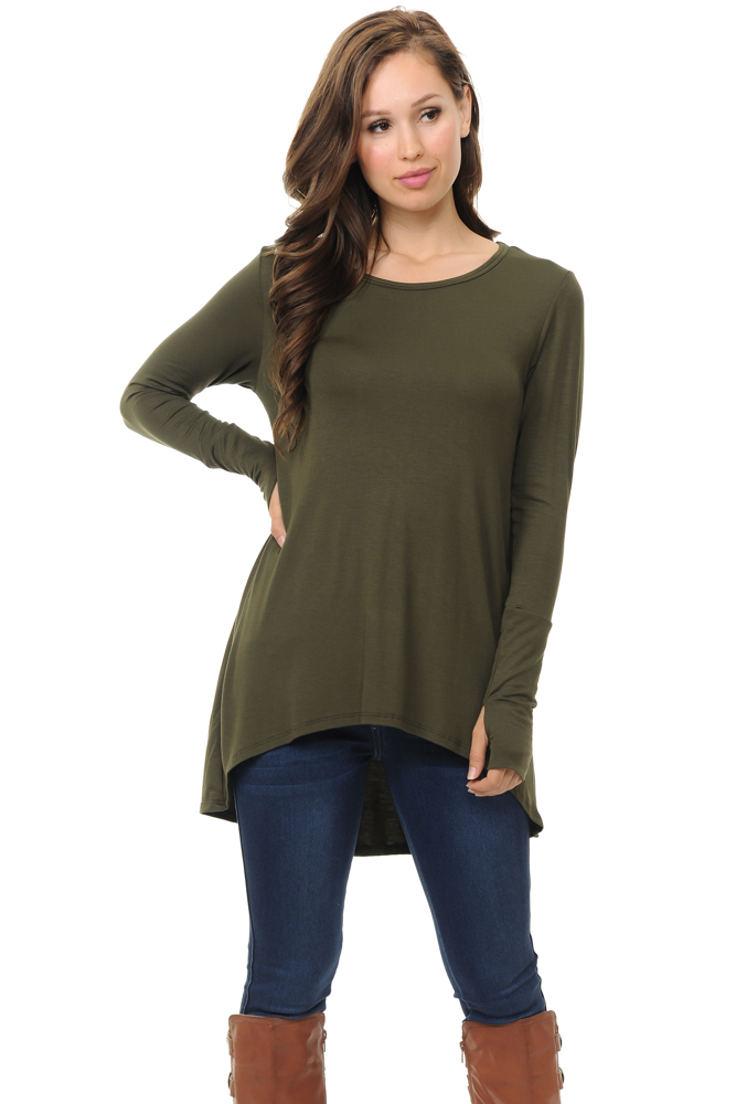 Solid Hi-Low Tunic with Thumb Hole