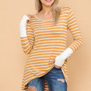  HI-LOW STRIPE TOP WITH COLOR BLOCK SLEEVE