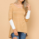 Medium MUSTARD HI-LOW STRIPE TOP WITH COLOR BLOCK SLEEVE