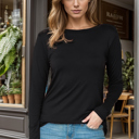 Small BLACK ROUNDED BOTTOM SOLID BASIC LONG SLEEVE TOP