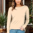 Small BEIGE BASIC ROUNDED BOTTOM SOLID LONG SLEEVE TOP