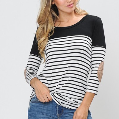 3/4 SLEEVE COLOR BLOCK TOP WITH ELBOW PATCH