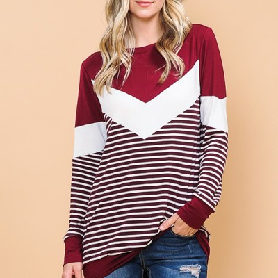 SOLID AND STRIPE COLOR BLOCK TUNIC TOP