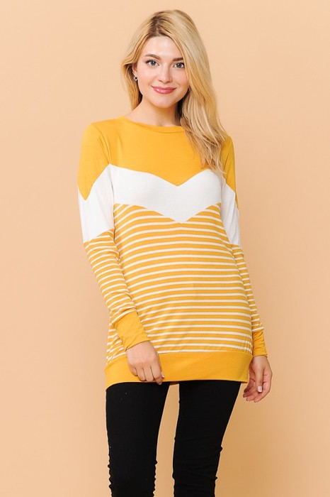 SOLID AND STRIPE COLOR BLOCK TUNIC TOP
