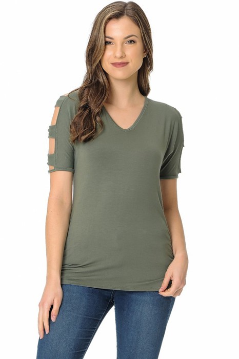 V-NECK TOP WITH CUTOUT SLEEVE