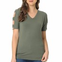 Small SAGE V-NECK TOP WITH CUTOUT SLEEVE